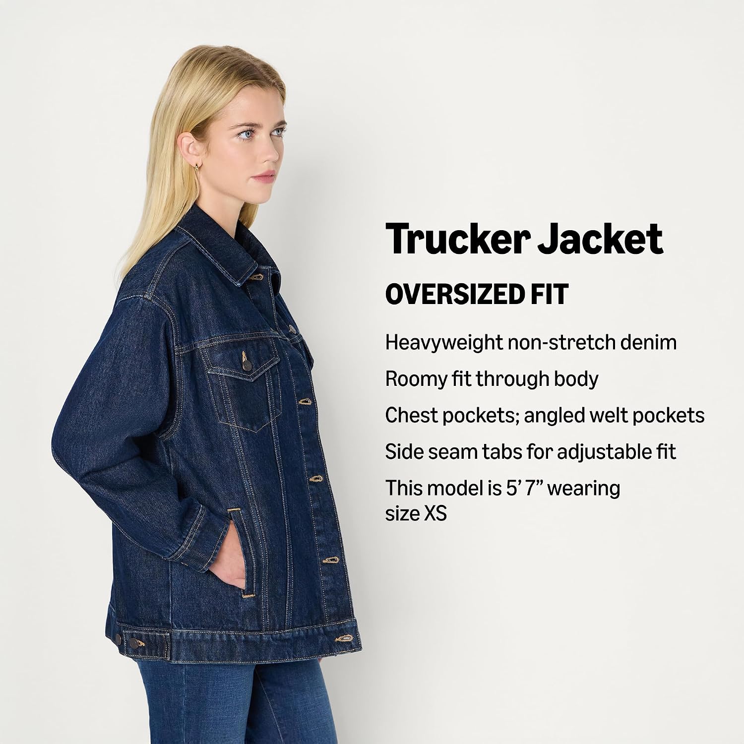 Women's Oversized Dark Wash Denim Trucker Jacket