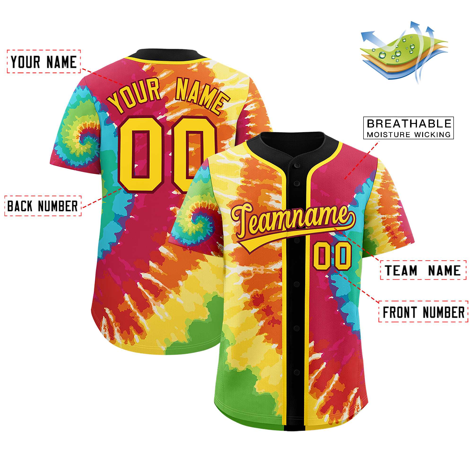 Authentisches Baseball-Trikot mit individuellem Tie-Dye-Graffiti-Muster Authentisches Baseball-Trikot mit individuellem Tie-Dye-Graffiti-Muster