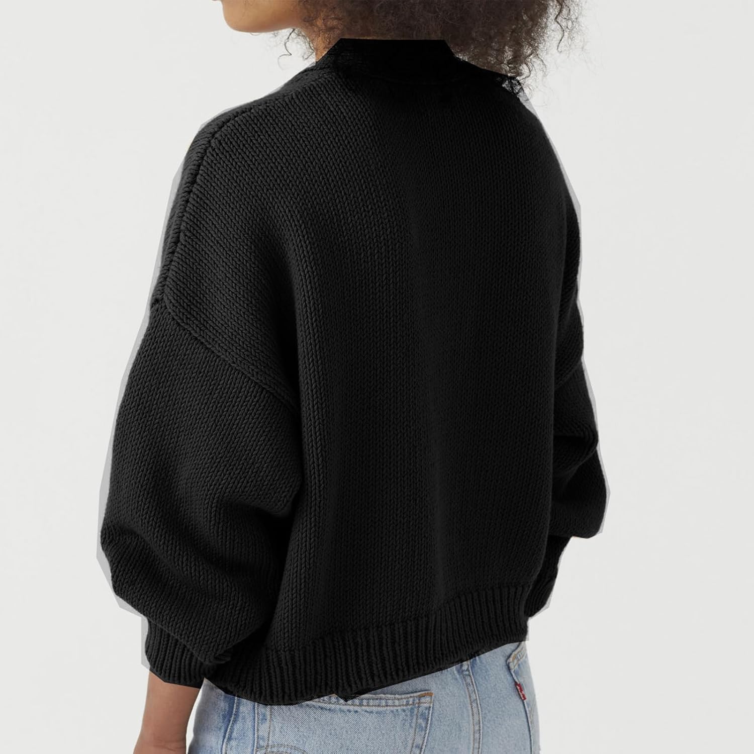 Women's Oversized Slouchy Knit Open Front Cardigan Sweaters Cropped Jackets Fall Casual Button Down Short Jacket