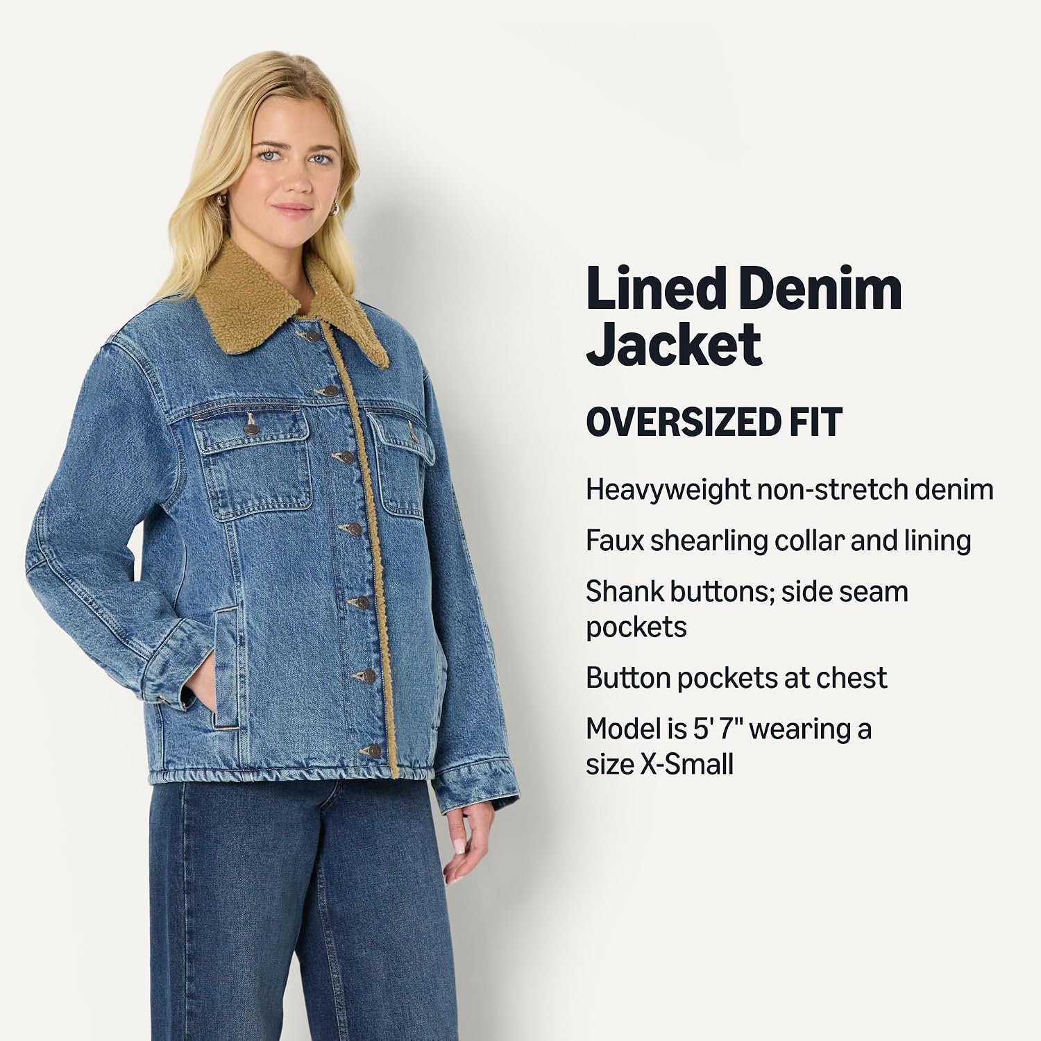Women's Oversized Faux Shearling Trim Denim Jacket