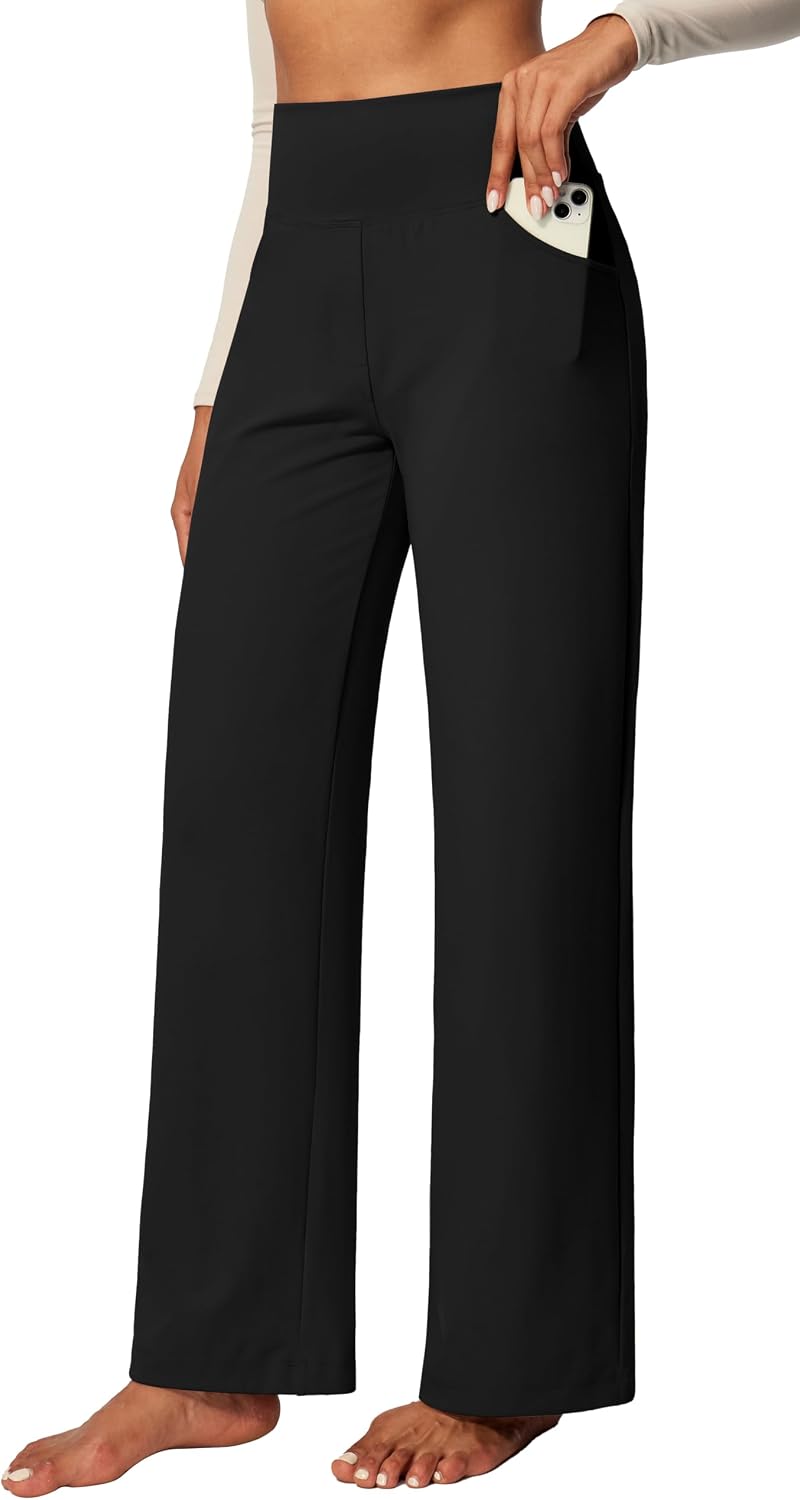 Women's High Waist Wide Leg Pants Tummy Control Black