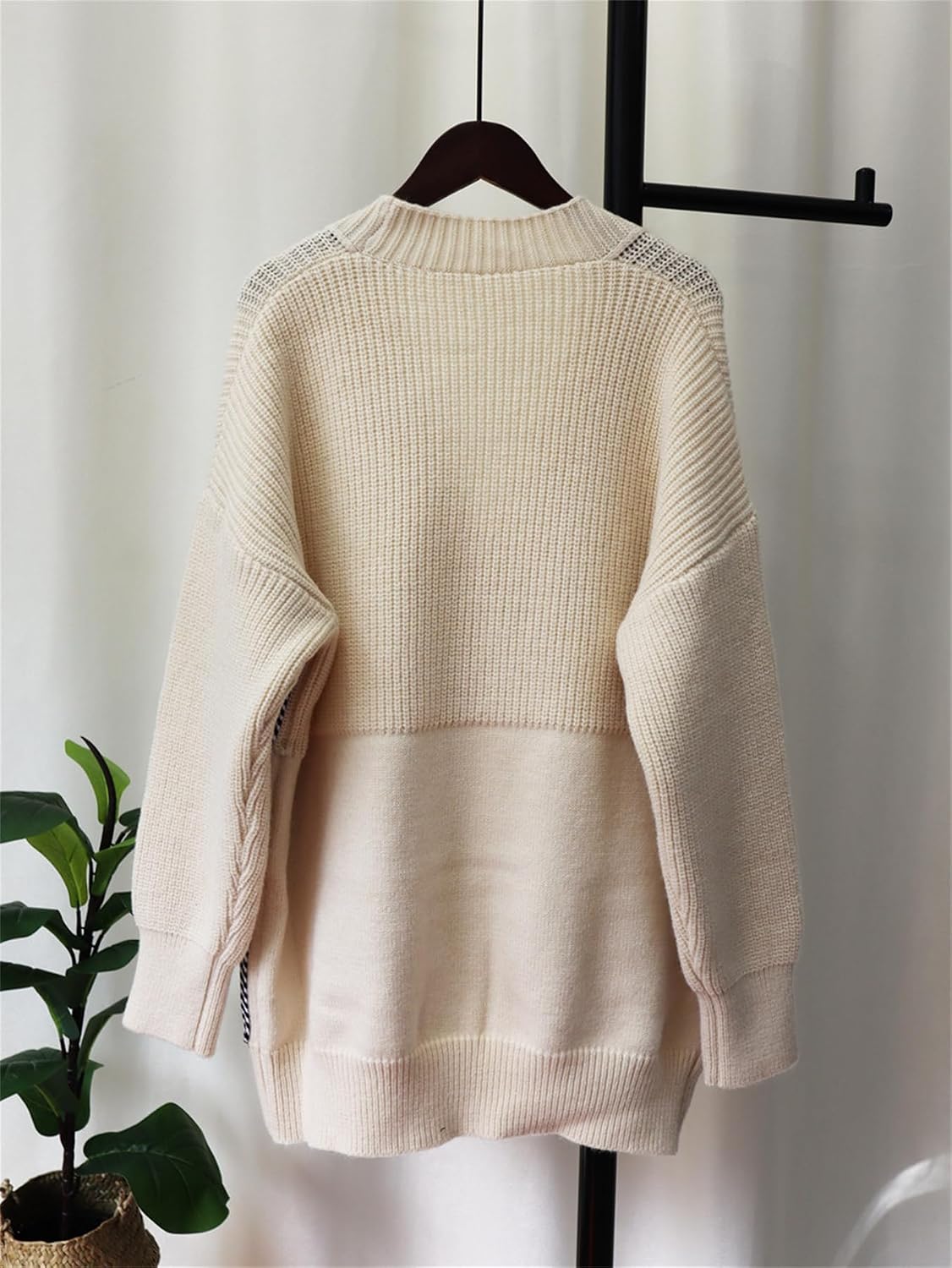 Women's Open Front Knit Sweater Cardigan Denim Pockets Patchwork Button Jacket Women's Open Front Knit Sweater Cardigan Denim Pockets Patchwork Button Jacket