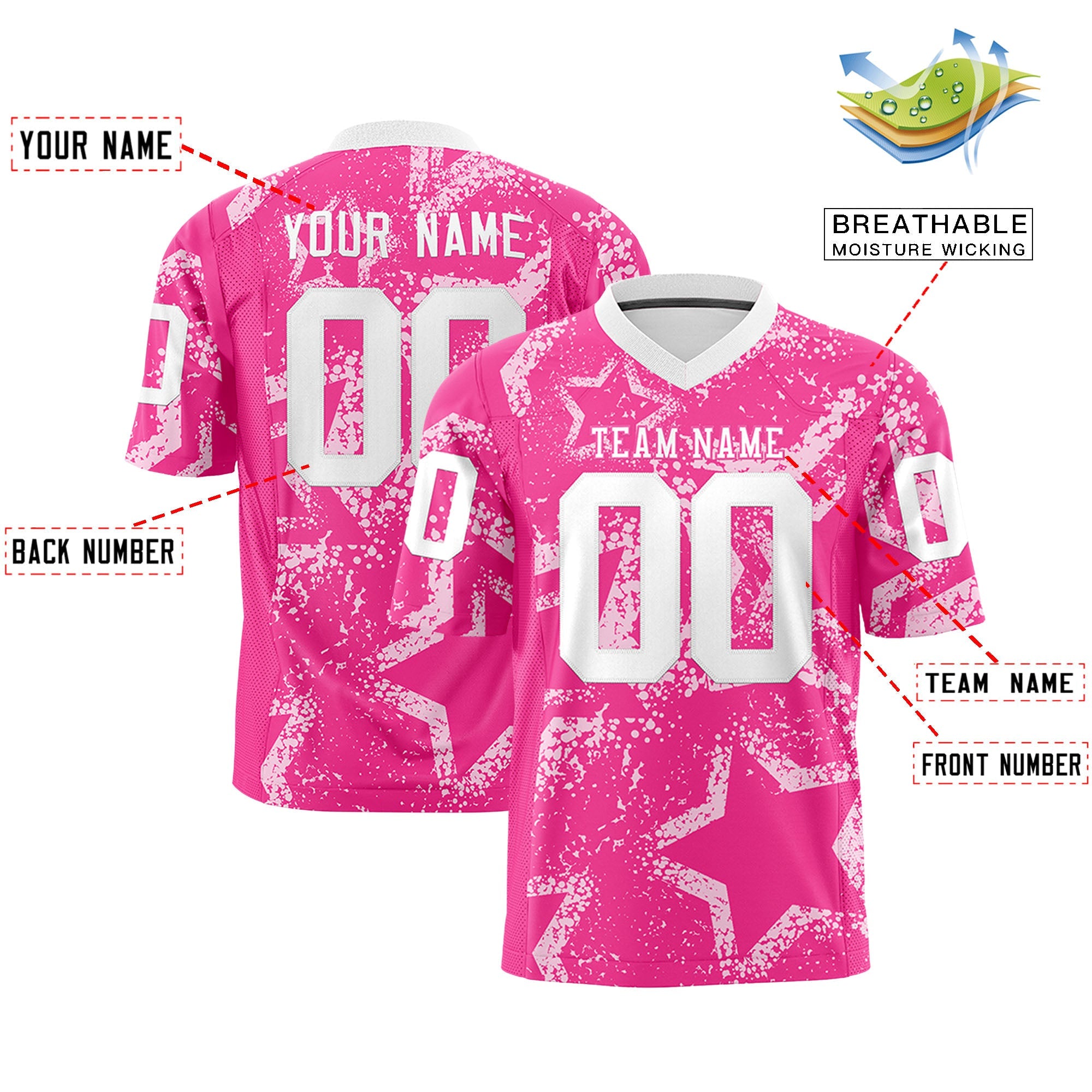 Individuell personalisiertes, authentisches Fußballtrikot mit Stern-Graffiti-Muster