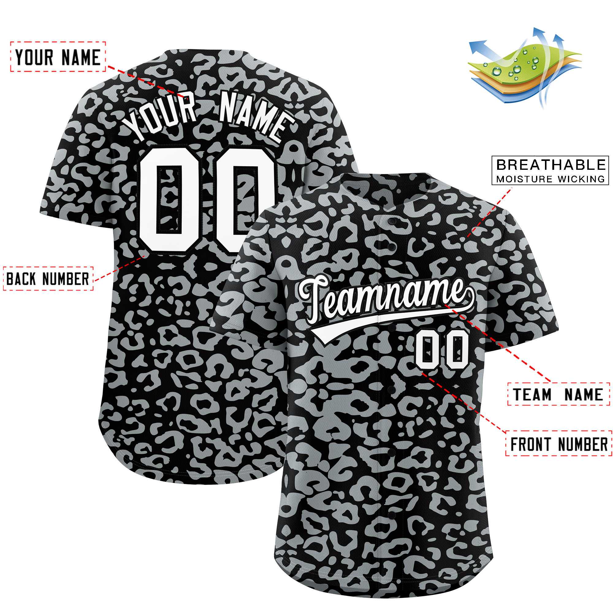 Authentisches Baseball-Trikot mit individuell gestaltetem Leopardenmuster