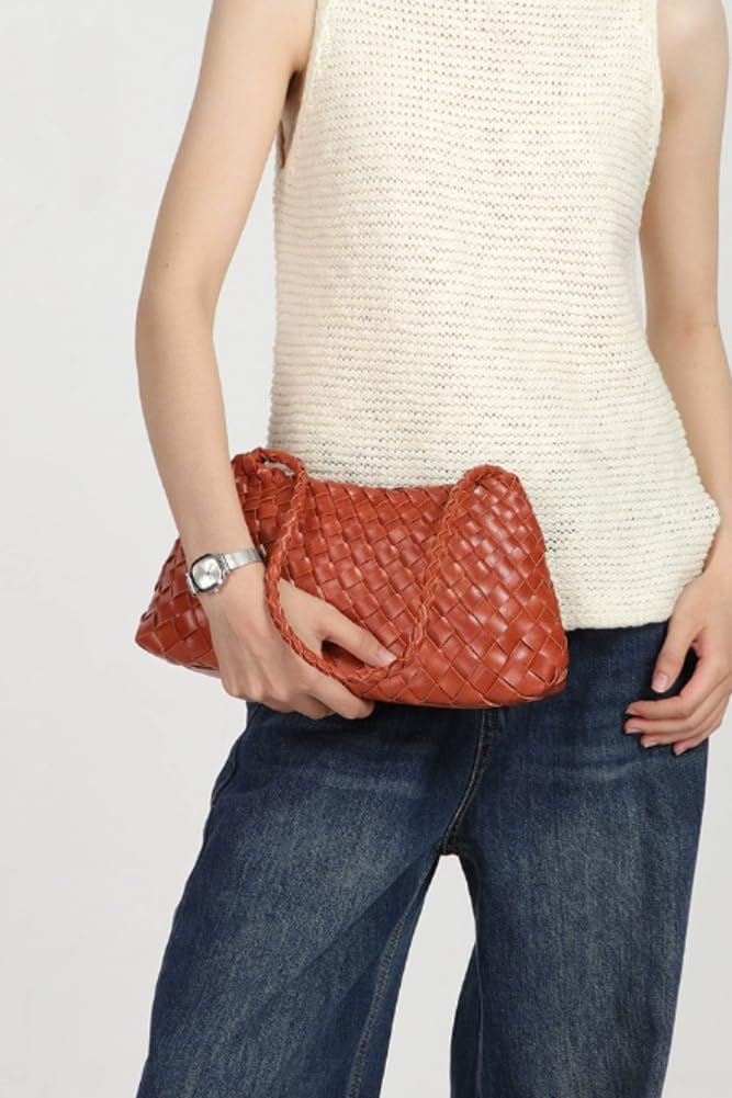 Women's Woven-Look Bucket Tote Bag Brown Orange