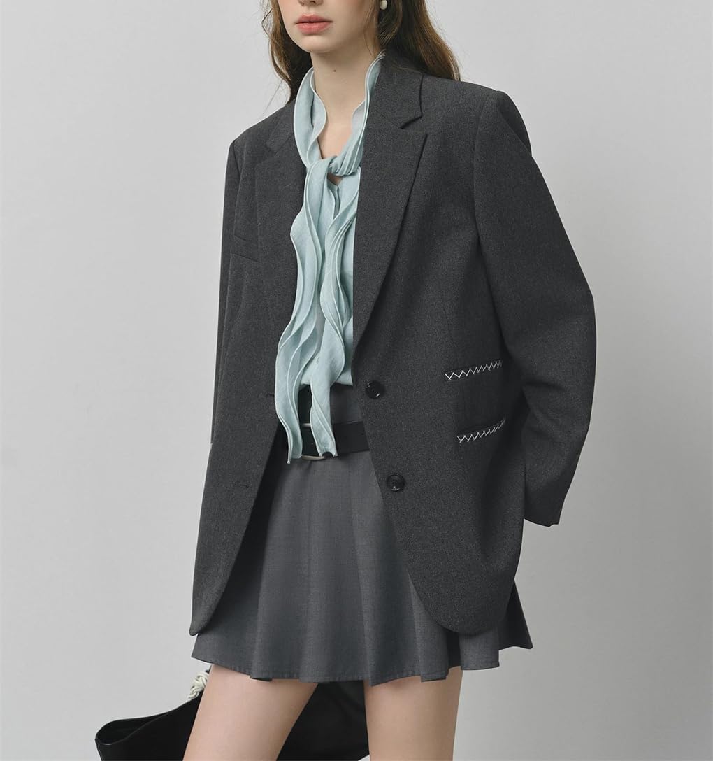 Contrast Color Line One-Pocket Suit Jacket Loose Notch Lapel