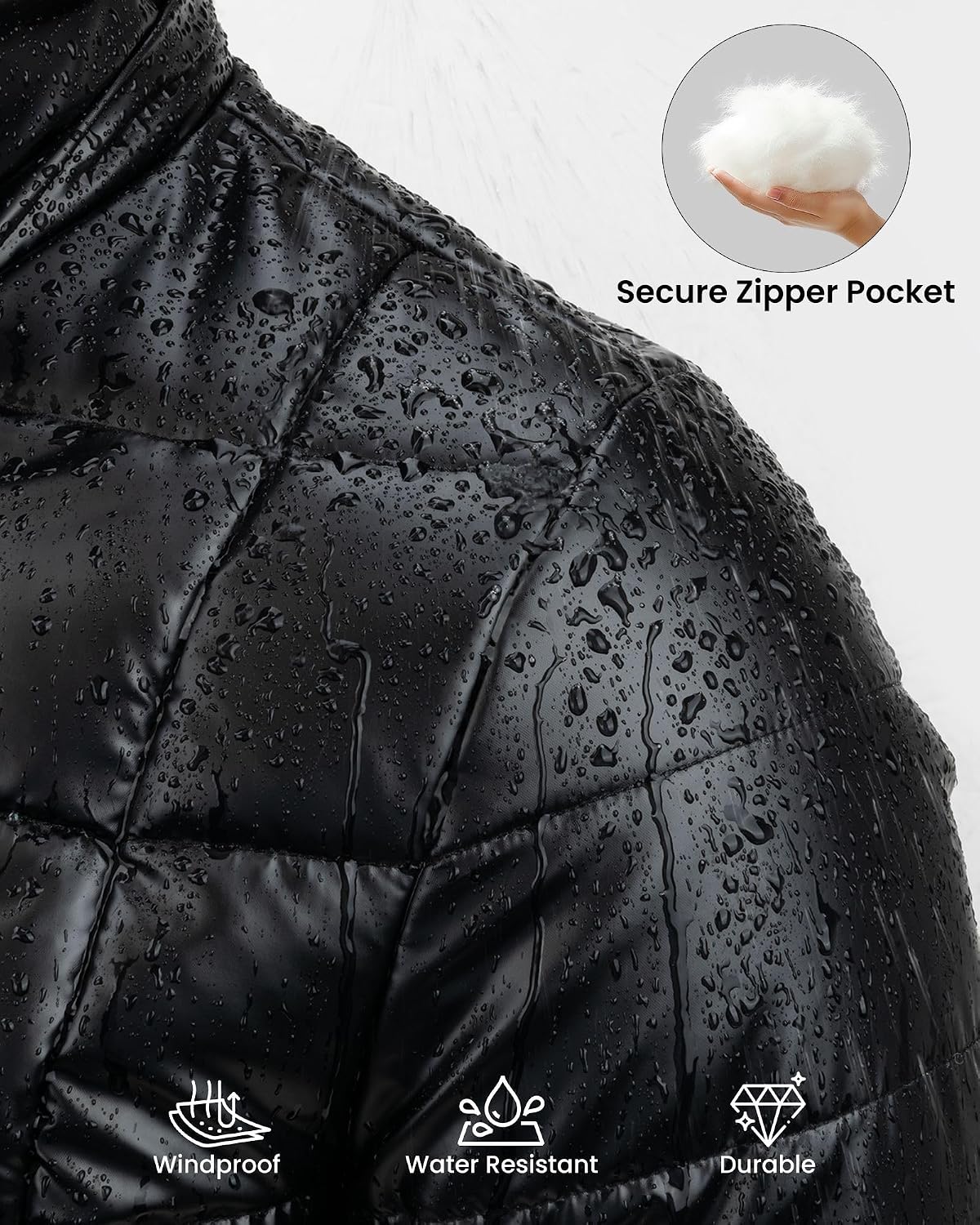 Women's Short Quilted Puffer Jacket Fleece Lined Hood Black