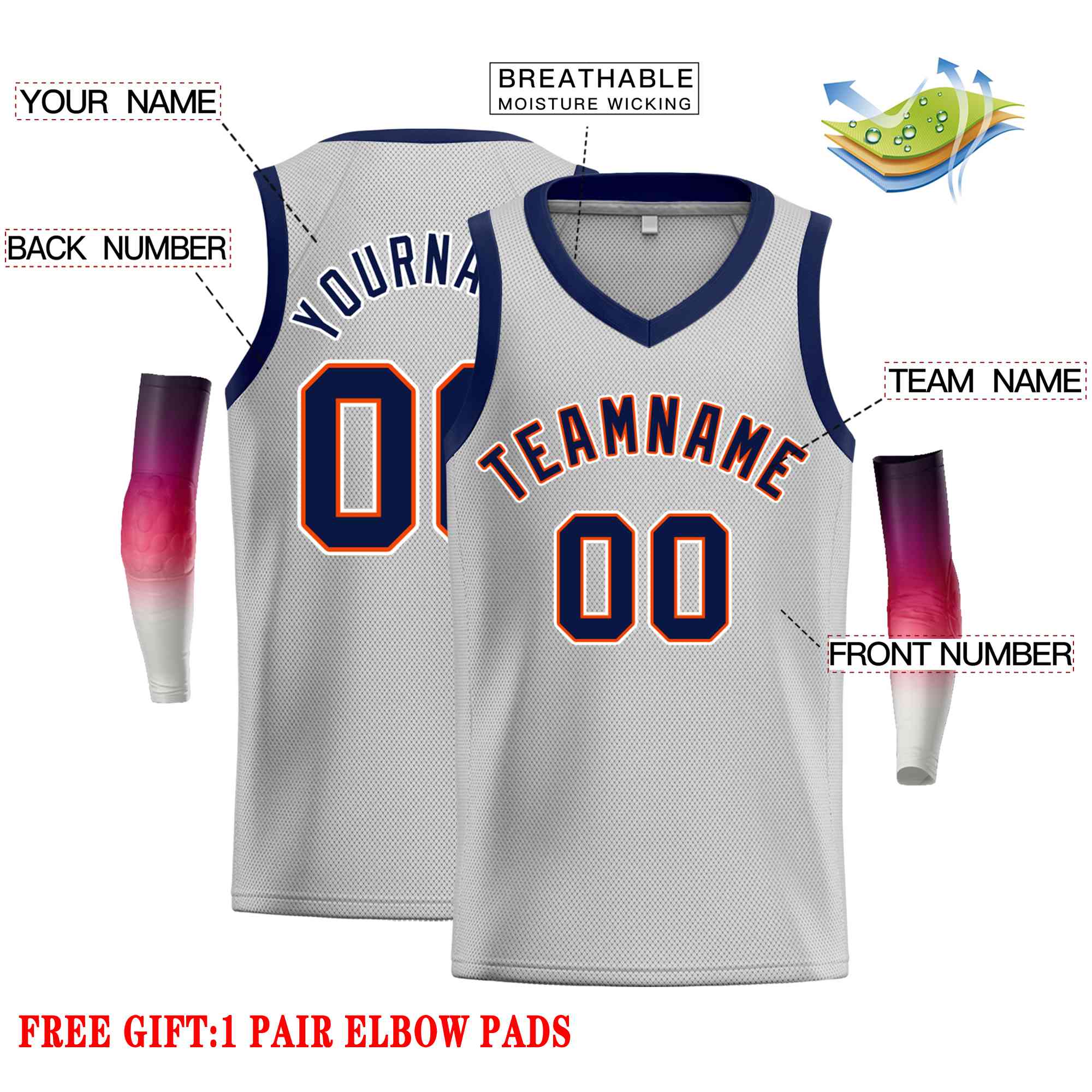 Benutzerdefiniertes Navv-Orange Classic Tops Herren-Freizeit-Basketballtrikot