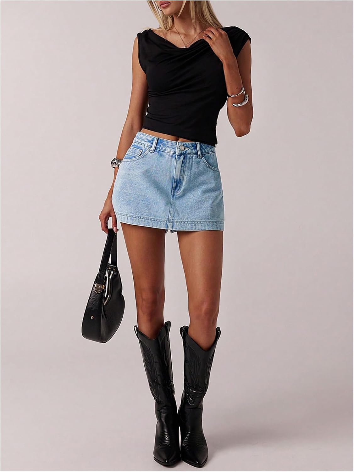 Women's High Waisted Denim Skort A Line Blue