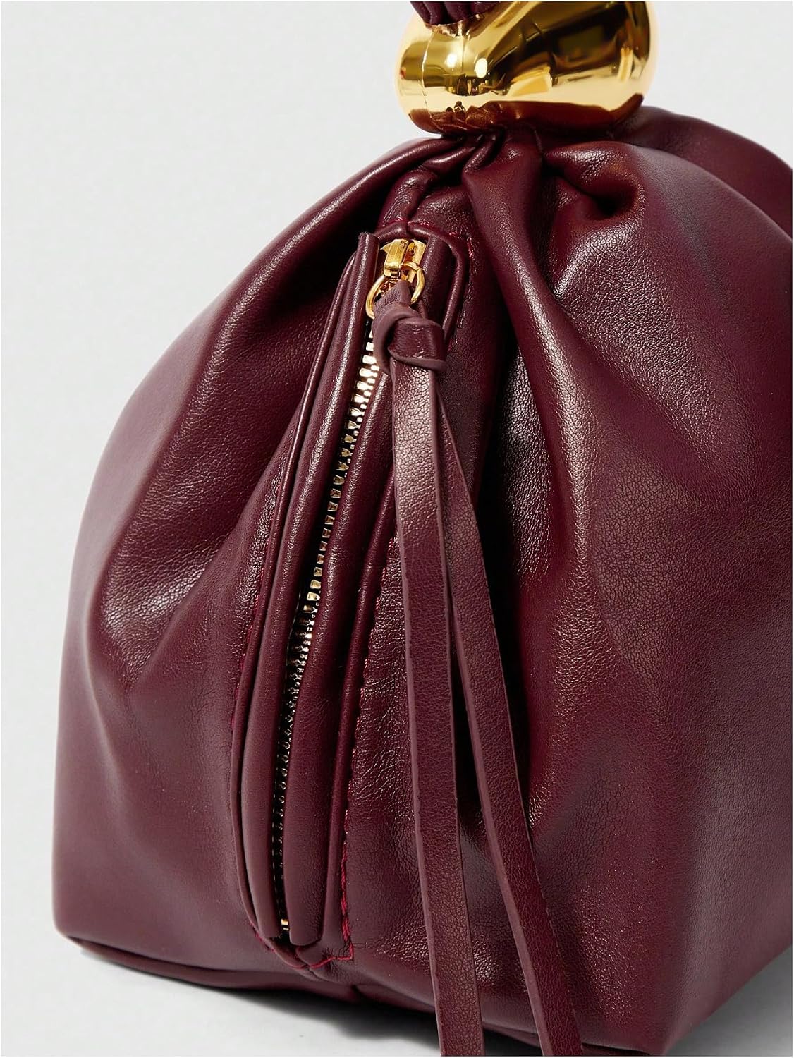 Women's Soft Leather Drawstring Clutch with Gold Clasp Burgundy Women's Soft Leather Drawstring Clutch with Gold Clasp Burgundy