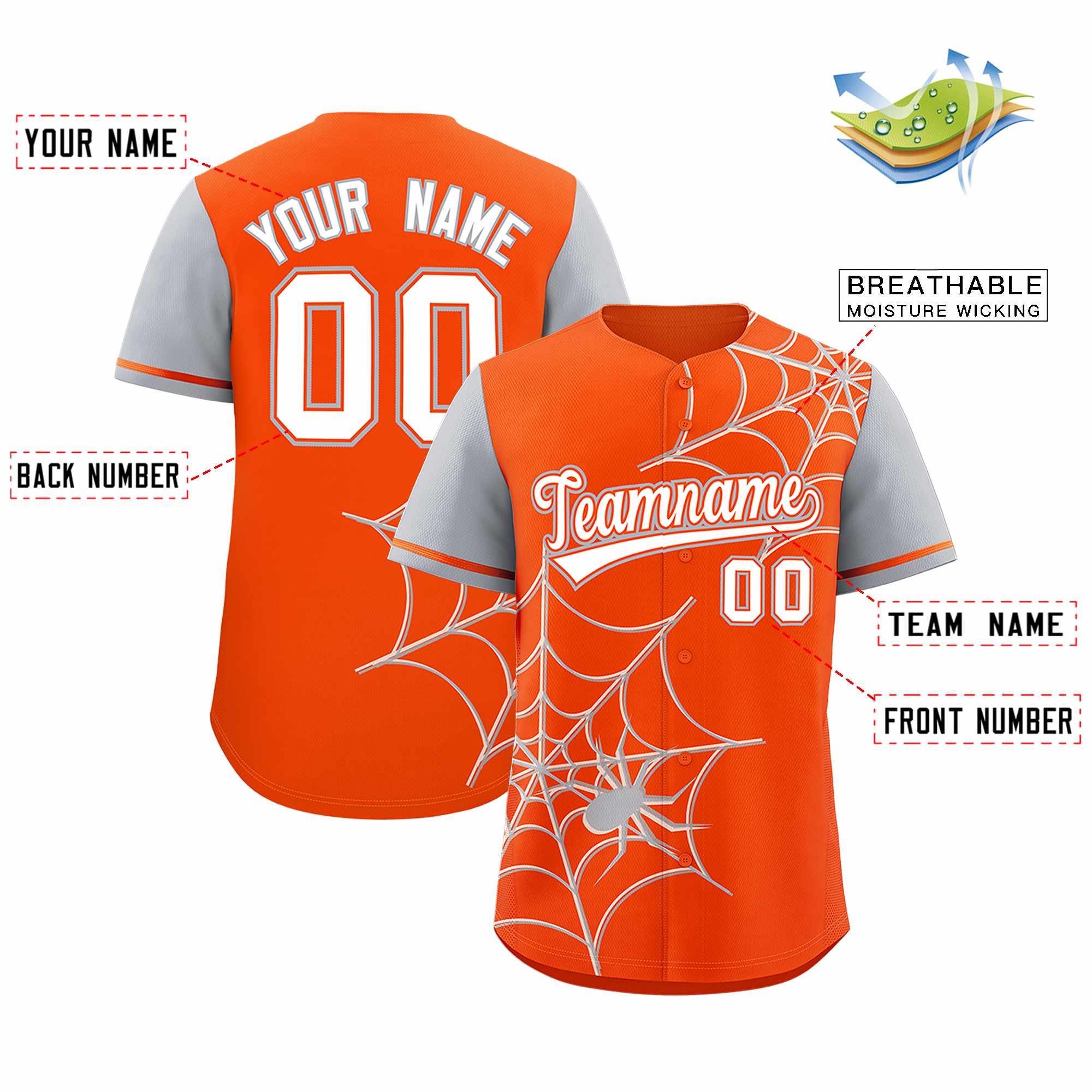 Benutzerdefiniertes Spinnennetz-Muster, Raglanärmel, authentisches Baseball-Trikot