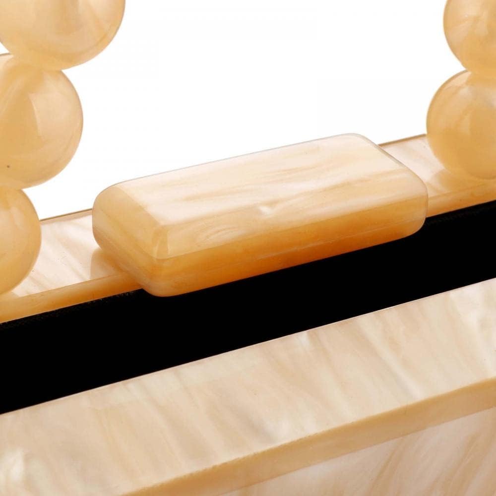 Women's Marble Acrylic Clutch Box Purse with Beaded Handle