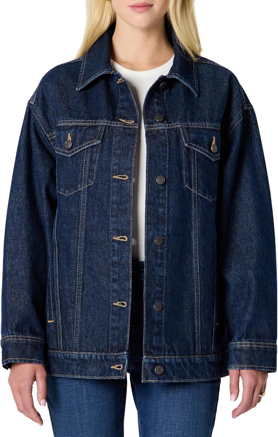 Women's Oversized Dark Wash Denim Trucker Jacket