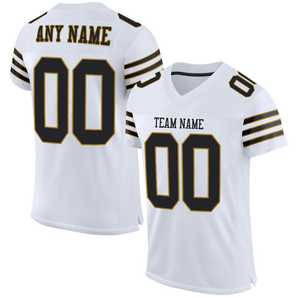 Maßgeschneidertes authentisches Mesh-Fußballtrikot im klassischen Schwarz-Altgold-Stil