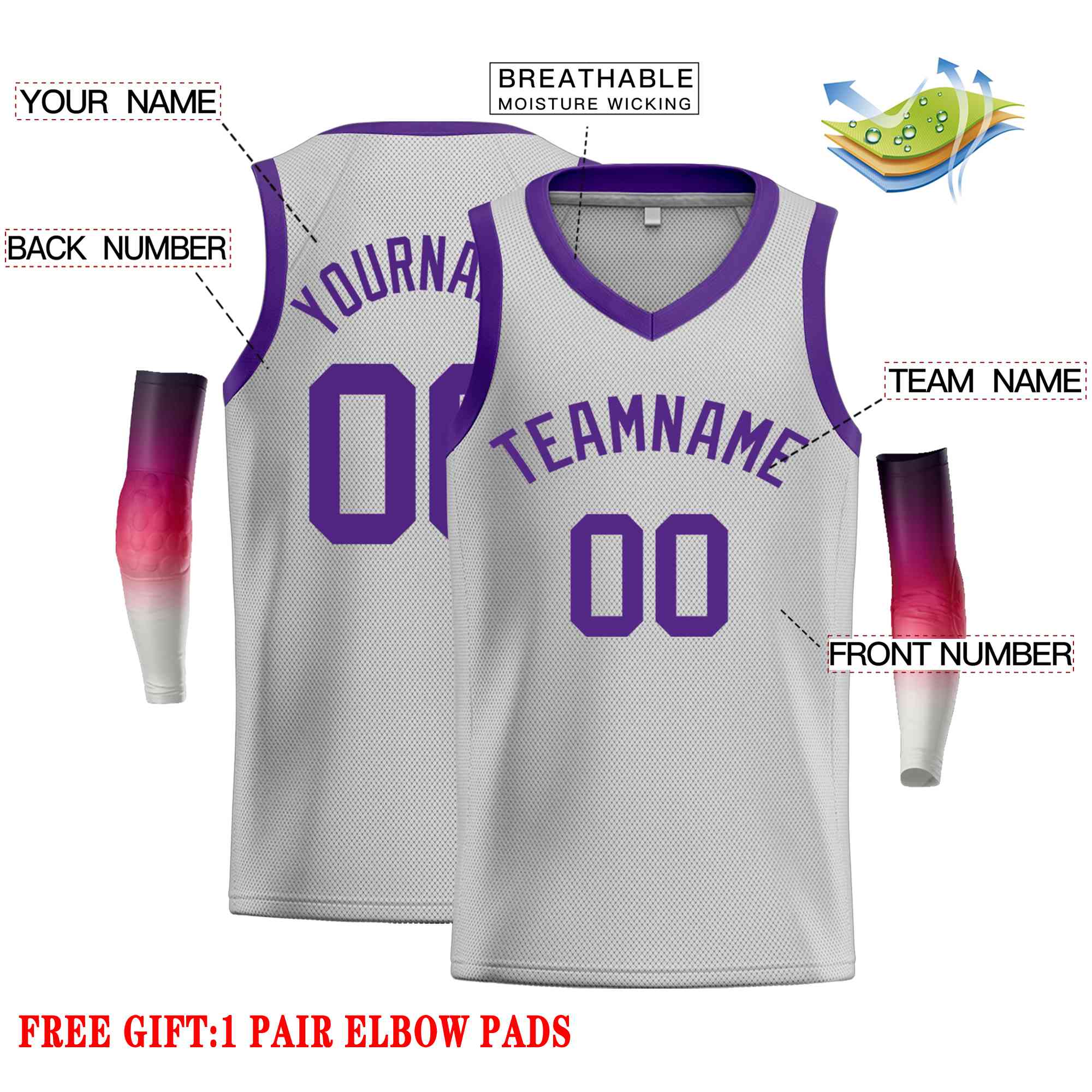 Benutzerdefiniertes Purple-Classic Tops Herren-Freizeit-Basketballtrikot