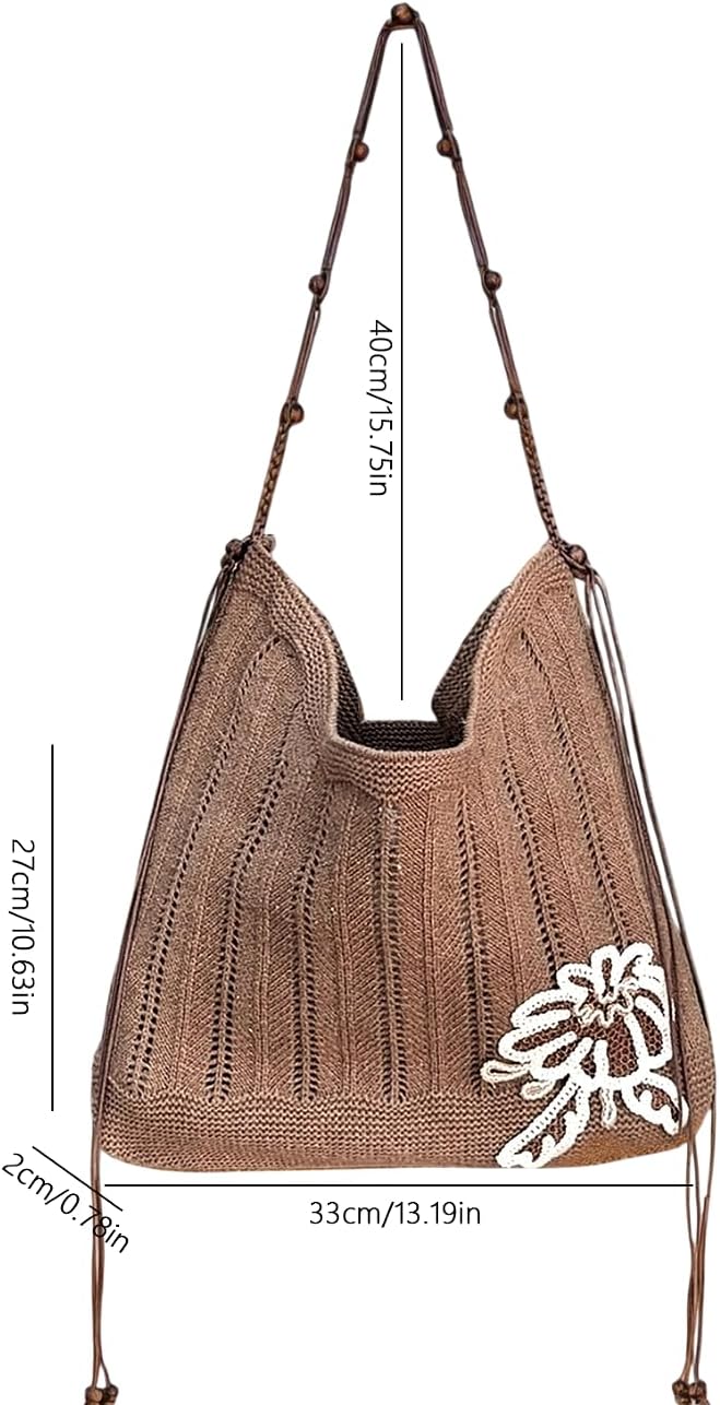 Women's Crochet Flower Beach Tote Bag Beige Women's Crochet Flower Beach Tote Bag Beige