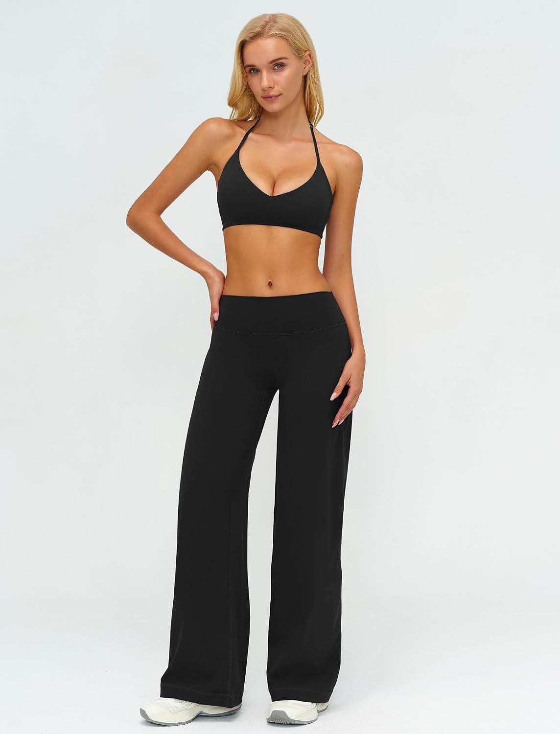 Women's Halter Sports Bra Wide Leg Yoga Pants Set
