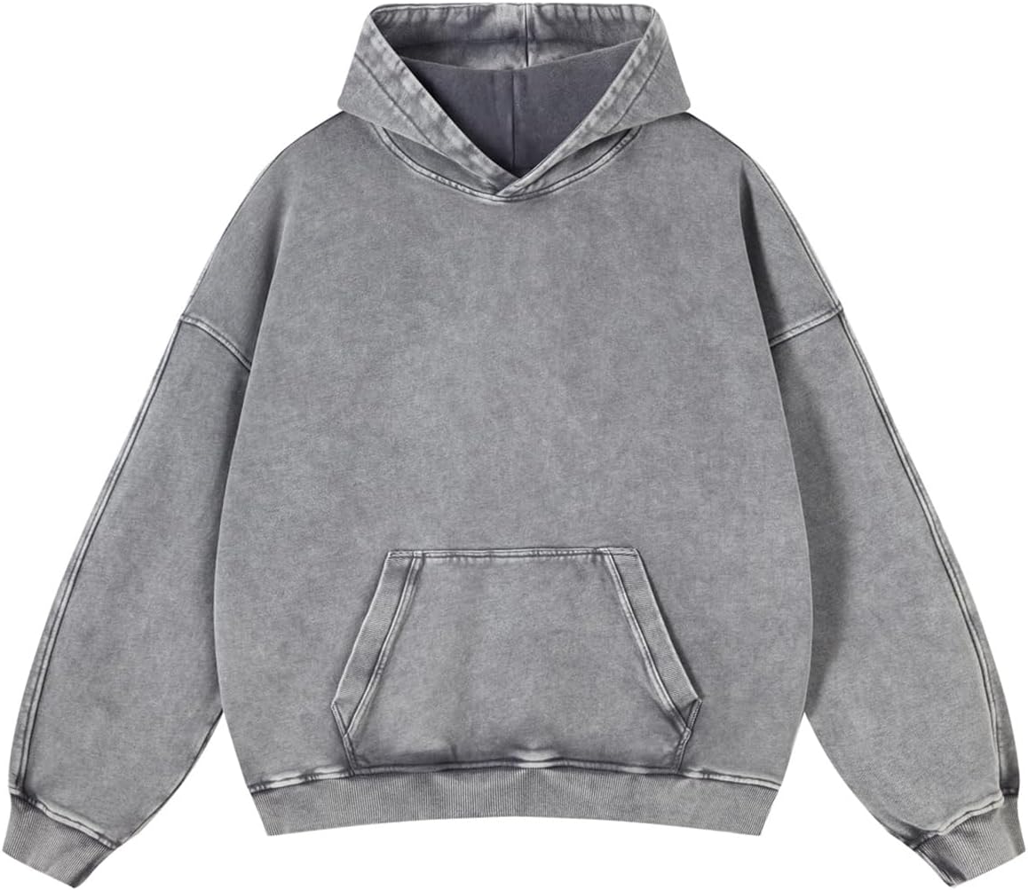 Mens Oversized Hoodies Pullover Women Fall Acid Wash Plain Preppy Hoodie Streetwear Cotton Vintage Hooded Sweatshirt