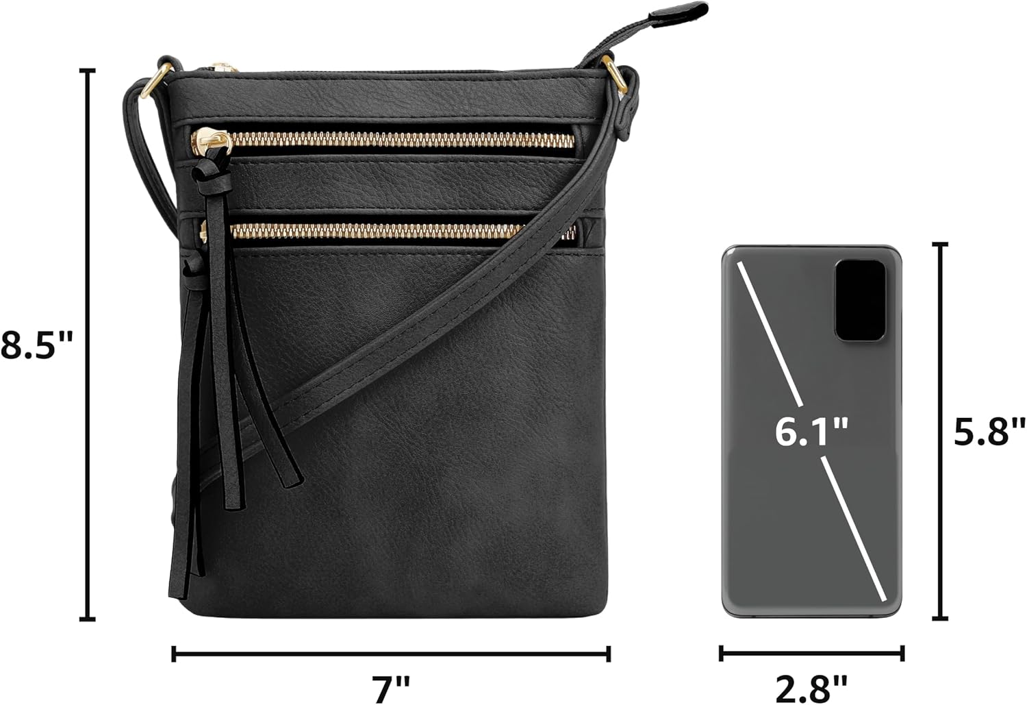 Women's Multi Zip Crossbody Bag Vegan Leather with Tassels Women's Multi Zip Crossbody Bag Vegan Leather with Tassels