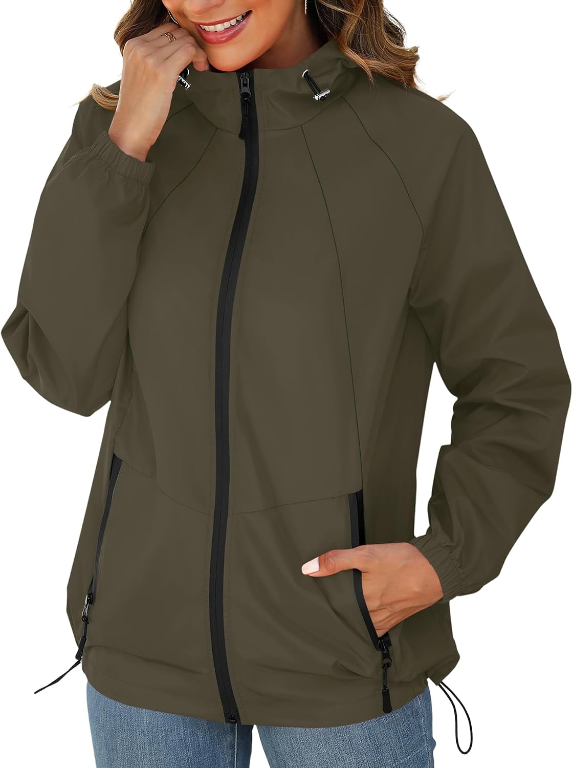 Women's Waterproof Softshell Rain Jacket Hooded Army Green