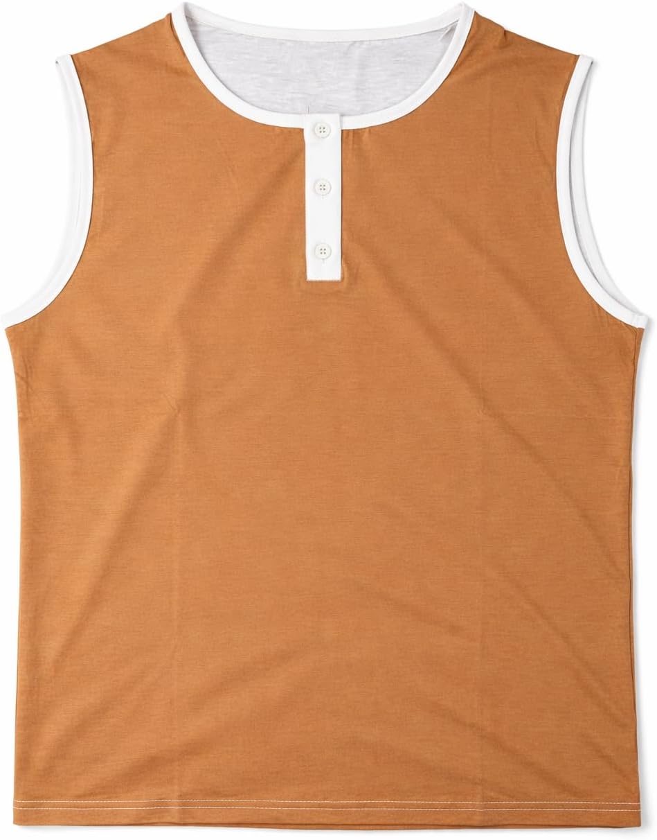 Men's Sleeveless Henley Tank Top Contrast Trim Orange