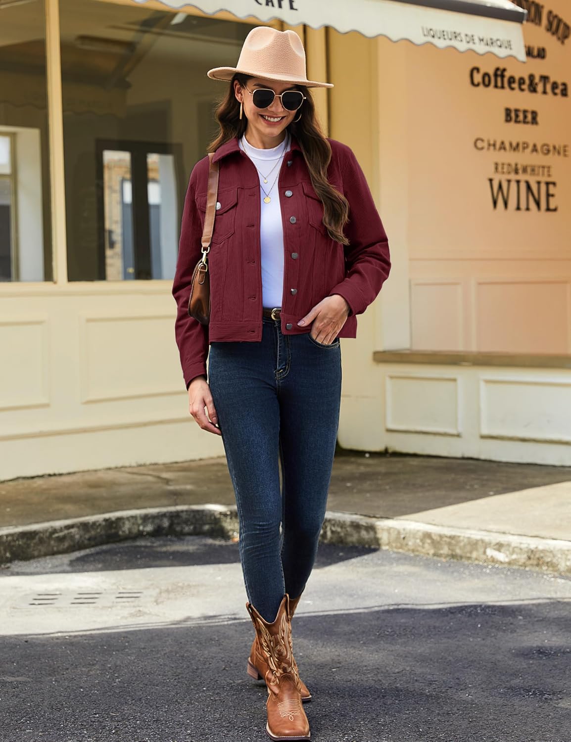 Women's Corduroy Jacket Casual Collar Button Down Coats Fall Long Sleeve Outwear Jackets with Pockets