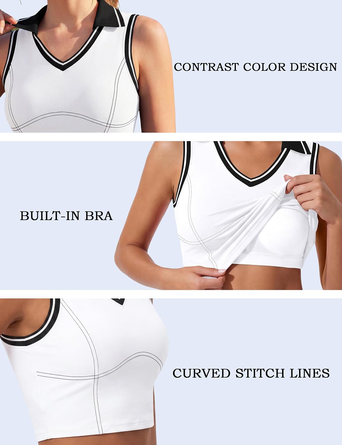 Womens Golf Shirts Built in Bra Polo Tank Tops Color Block Collared Tennis Workout Tops