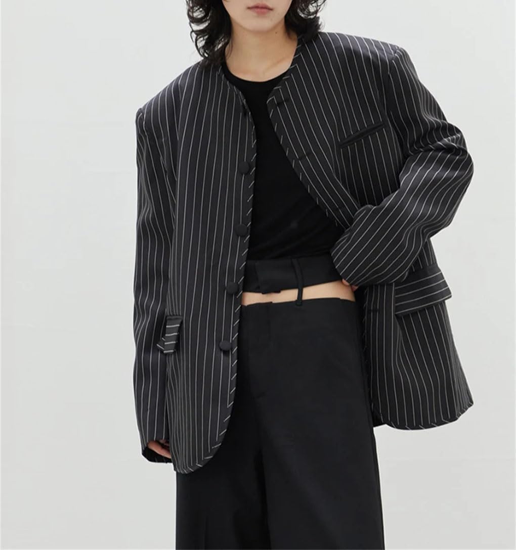 Solid Color Casual Round Neck Single Breasted Striped Business Women's Blazer