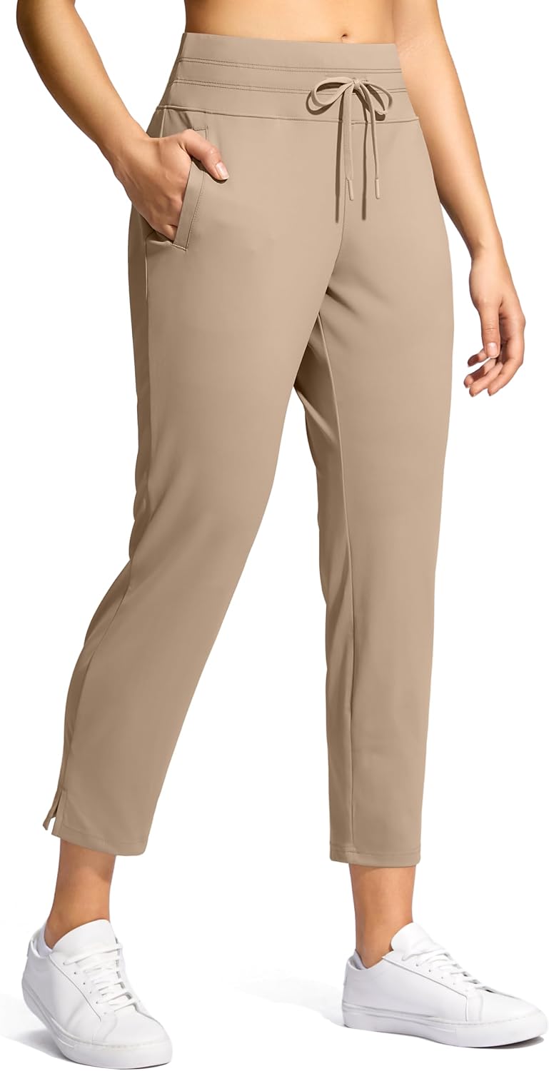 Women's High Waist Ankle Golf Pants Drawstring 7/8 Khaki