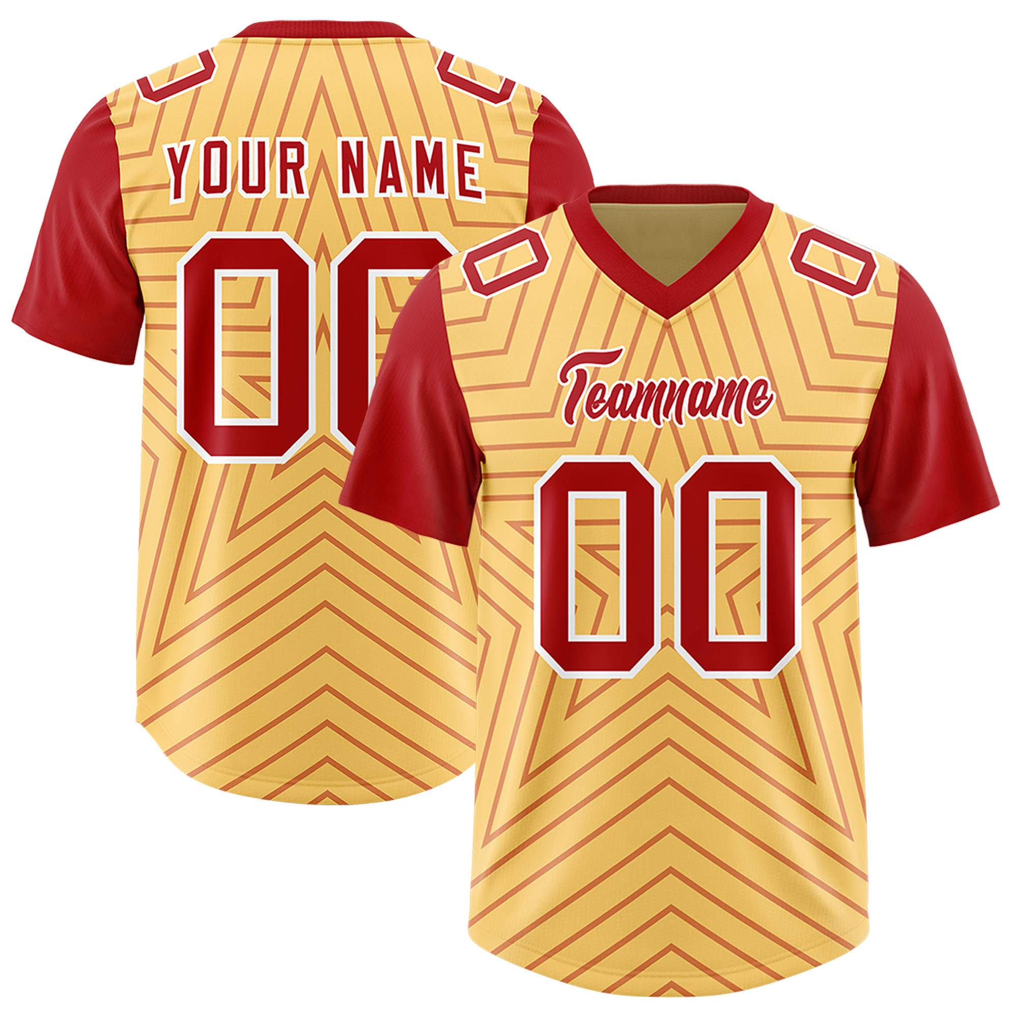 Individuell personalisiertes, authentisches Fußballtrikot mit Raglanärmeln und Sternenmuster
