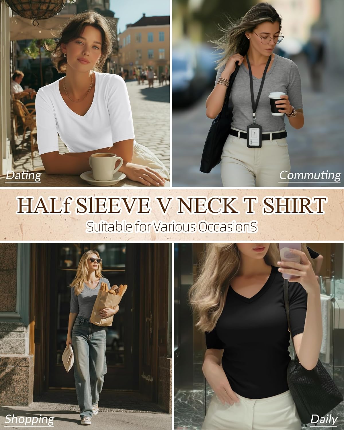 Women's 3 Pack Half Sleeve V Neck T-Shirts