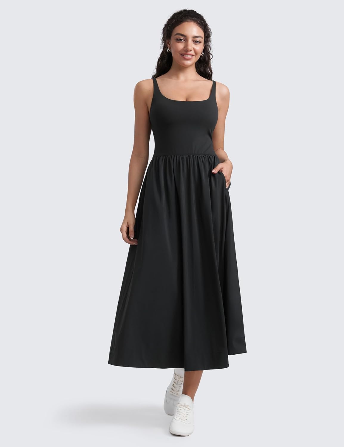 Women's Scoop Neck Maxi Dress Flowy Black with Pockets Women's Scoop Neck Maxi Dress Flowy Black with Pockets