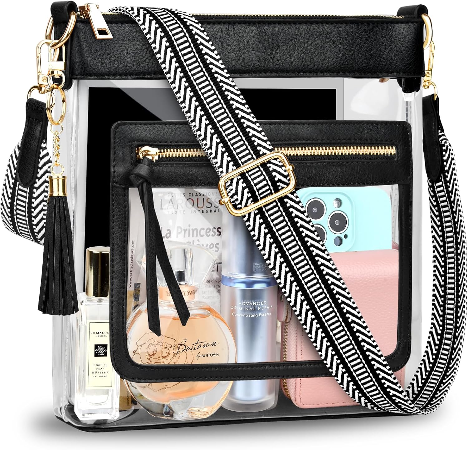 Women's Clear PVC Stadium Crossbody Bag Black Trim