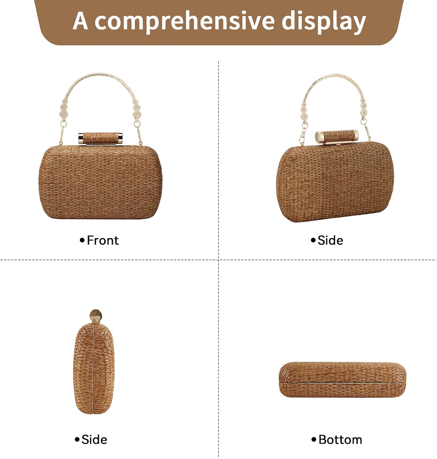 Women's Straw Box Clutch Woven Evening Bag with Chain Women's Straw Box Clutch Woven Evening Bag with Chain