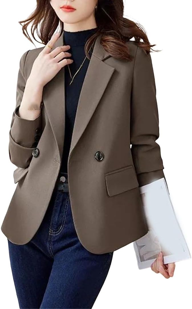 Women's Double Button Slim Fit Blazer Brown