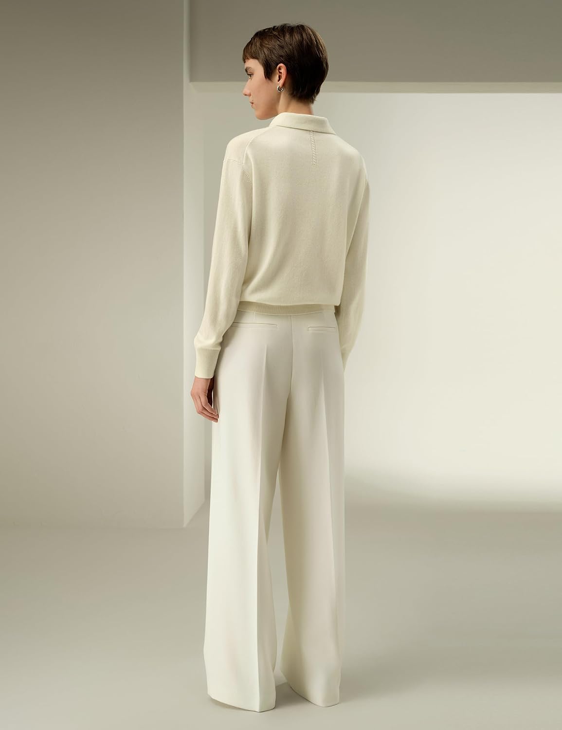 Women's Cream Long Sleeve Knit Polo Sweater