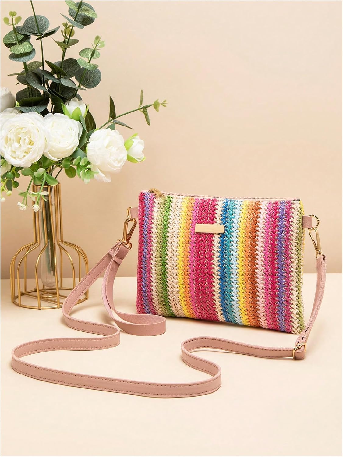 Women's Multicolor Woven Striped Crossbody Bag