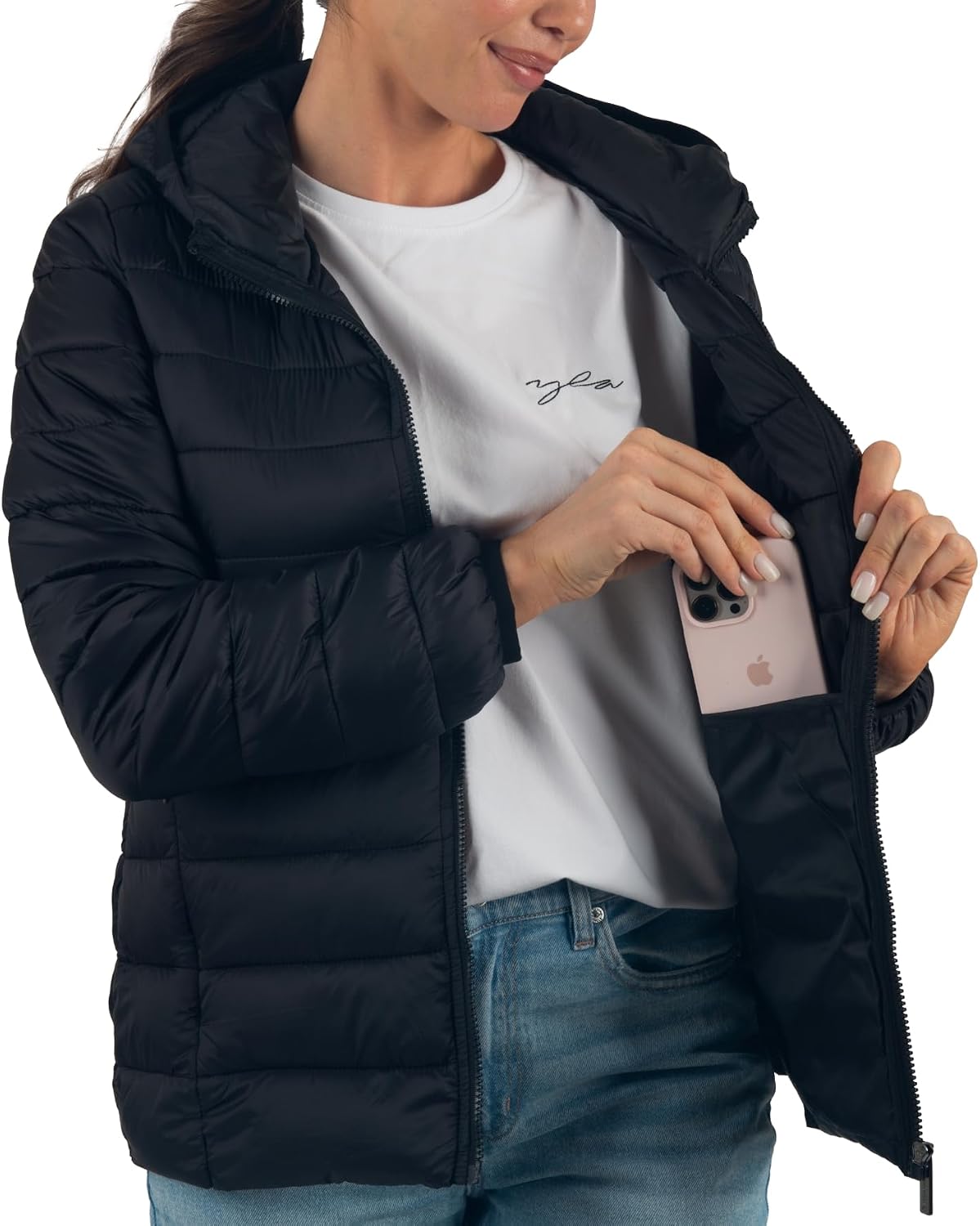 Women's Lightweight Hooded Puffer Jacket Water-Resistant Black Women's Lightweight Hooded Puffer Jacket Water-Resistant Black