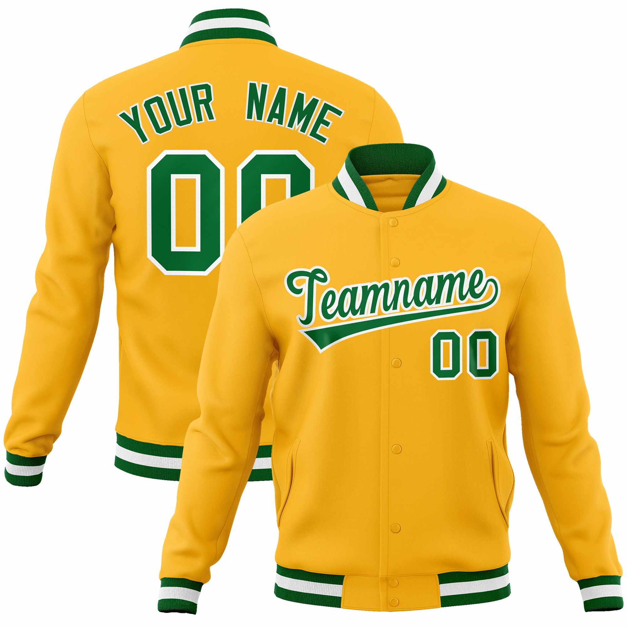 Custom Kelly Green-White Classic Style Varsity Full-Snap Letterman Jacket