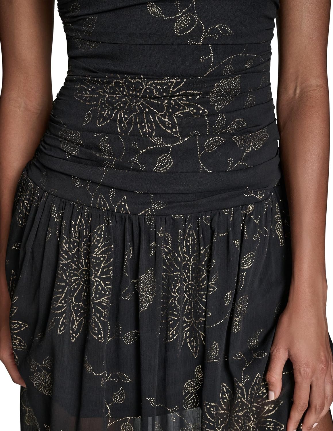Women's Strapless Round Neck Floral Drop Waist Maxi Dress