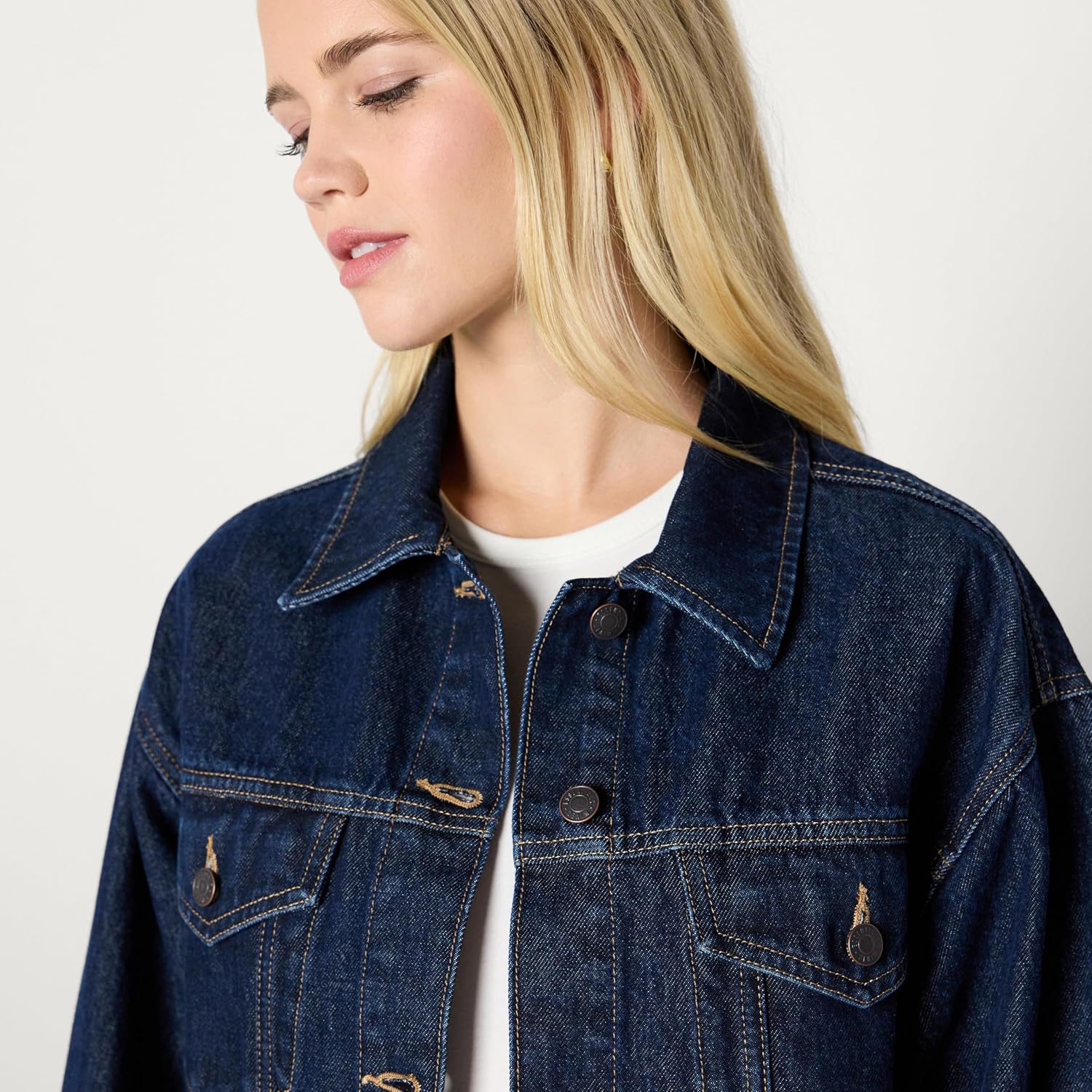 Women's Oversized Dark Wash Denim Trucker Jacket