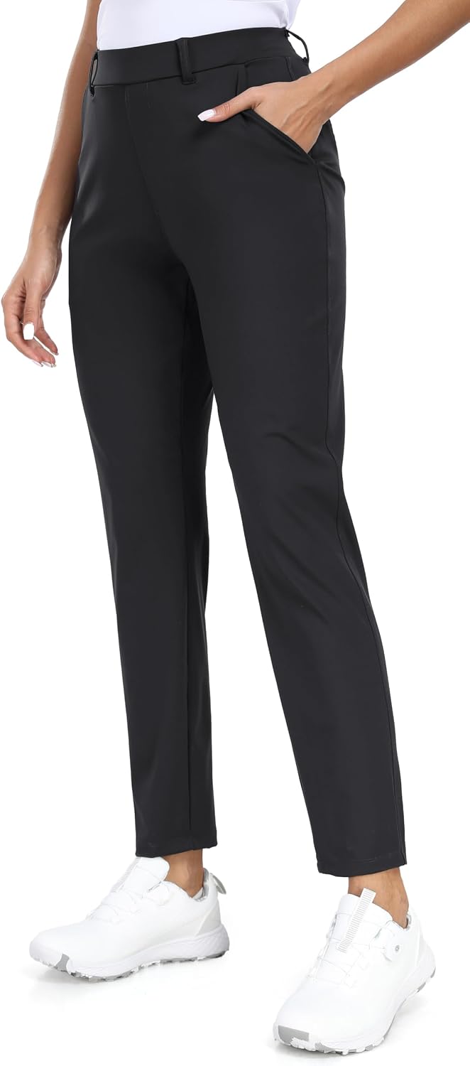 Women's Stretch Ankle Golf Pants High Waisted 7/8 Black