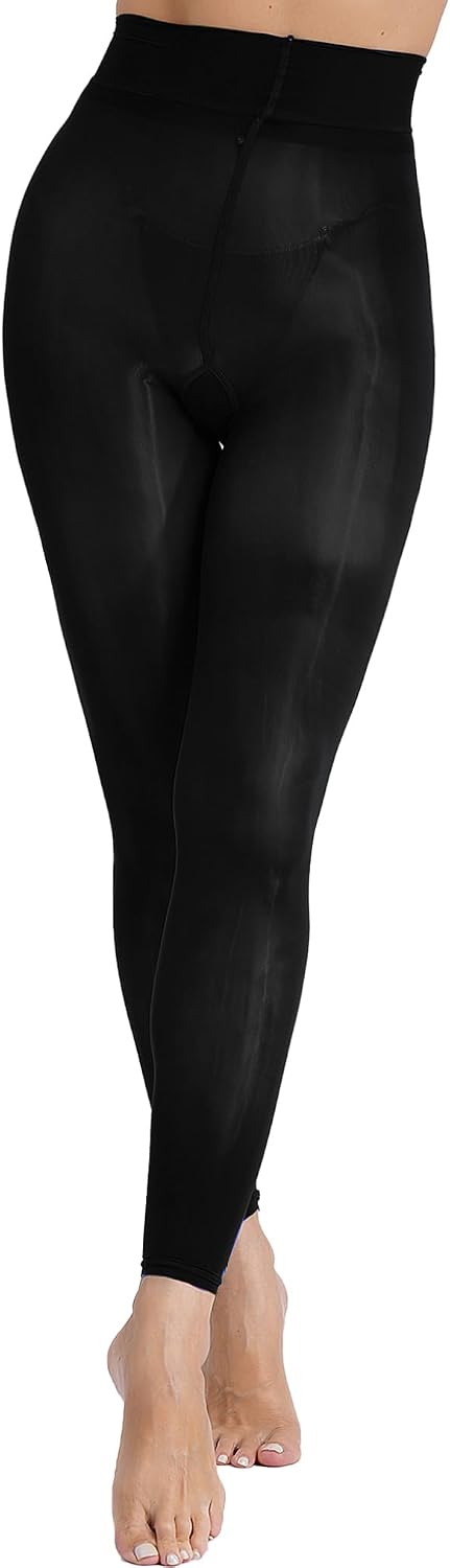 Women's High Waist Sheer Glossy Leggings (Black)