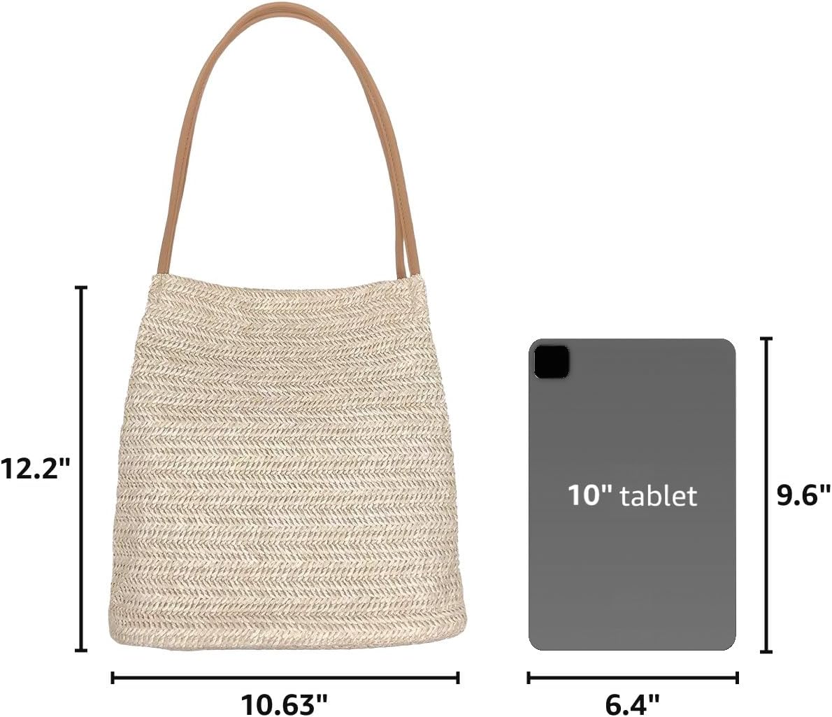 Women's Woven Straw Tote Bag Beige Herringbone