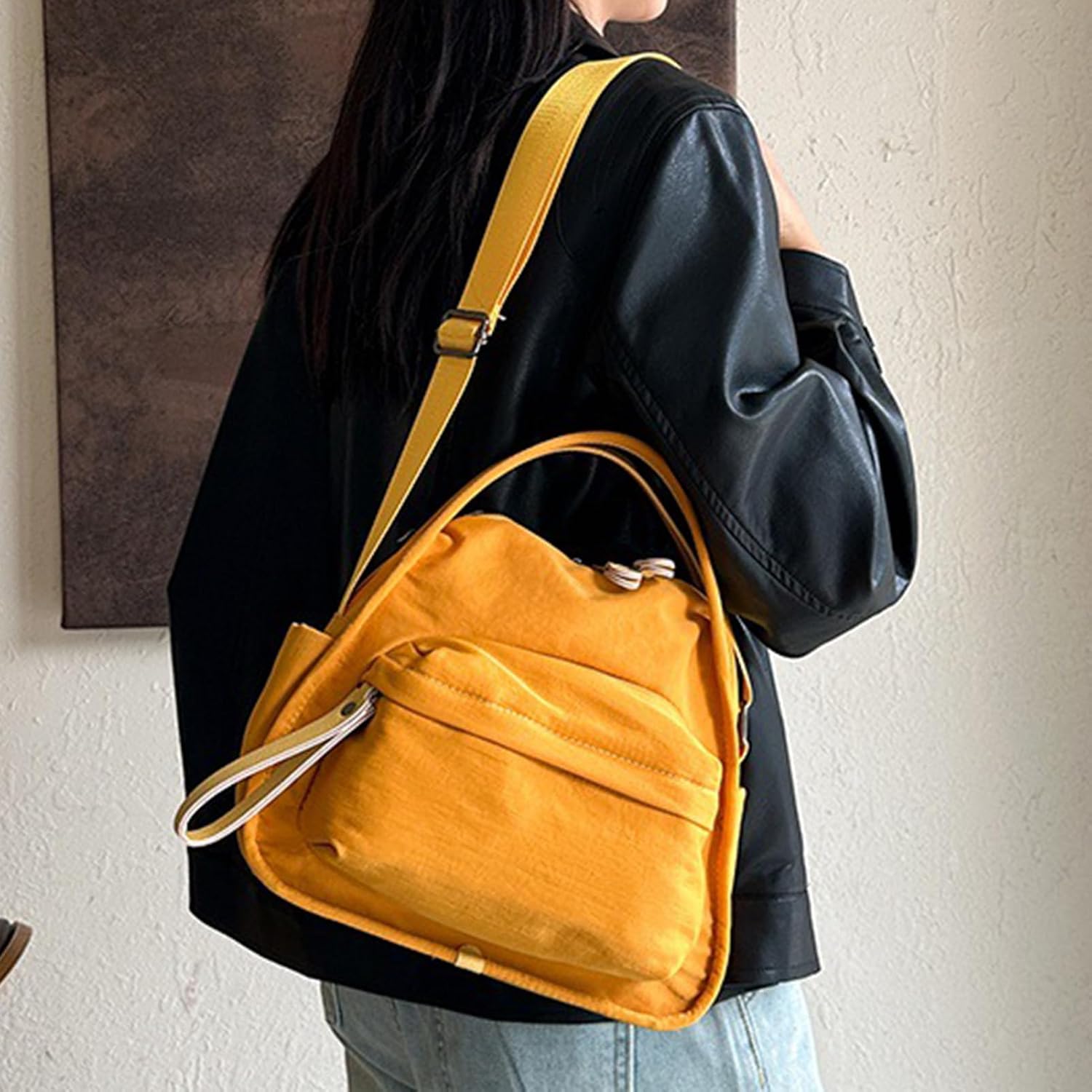 Women's Orange Casual Shoulder Bag with Adjustable Strap