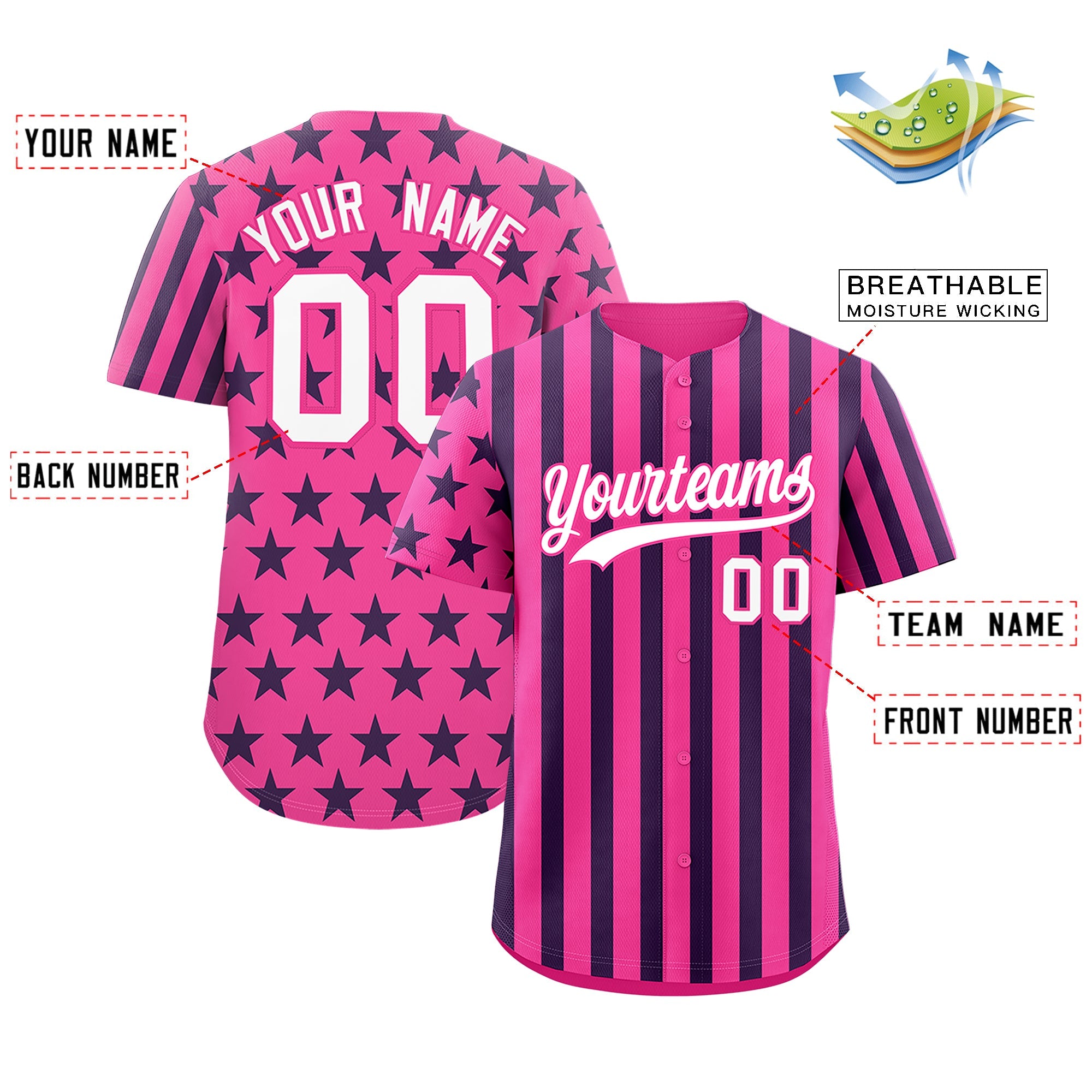 Benutzerdefiniertes Graffiti-Muster-Baseball-Trikot mit amerikanischer Flagge