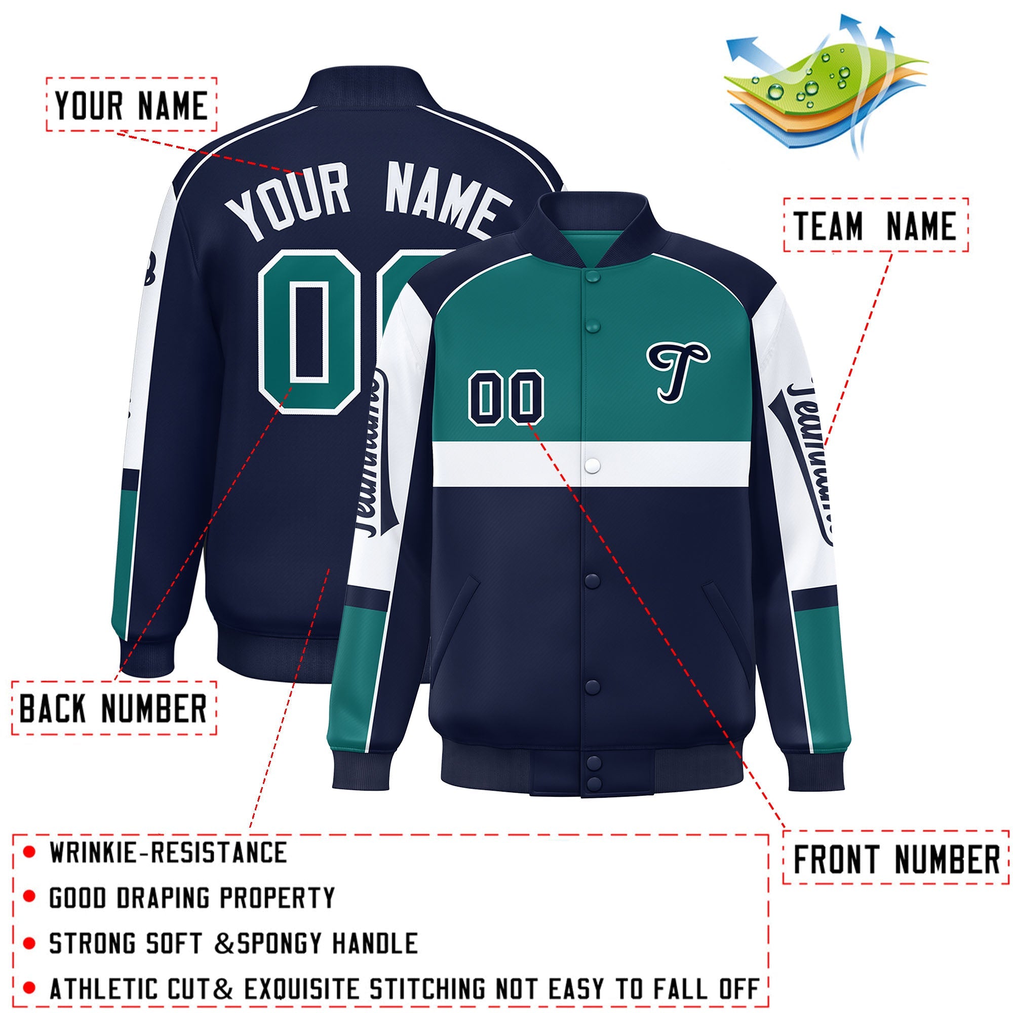Custom Varsity Full-Snap Raglan Sleeves Letterman Jacket