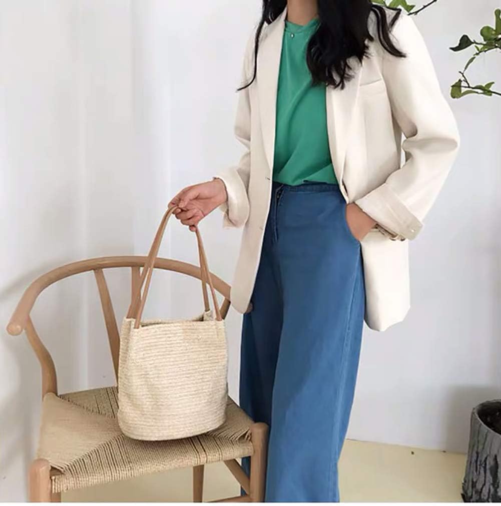 Women's Woven Straw Tote Bag Beige Herringbone