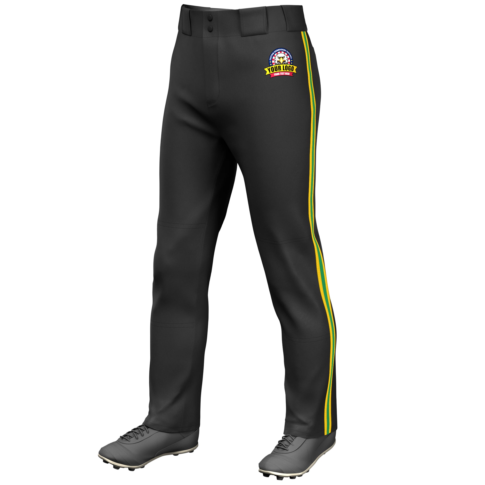 Custom Kelly Green-Gold Classic Fit Stretch Practice Loose-fit Baseball Pants