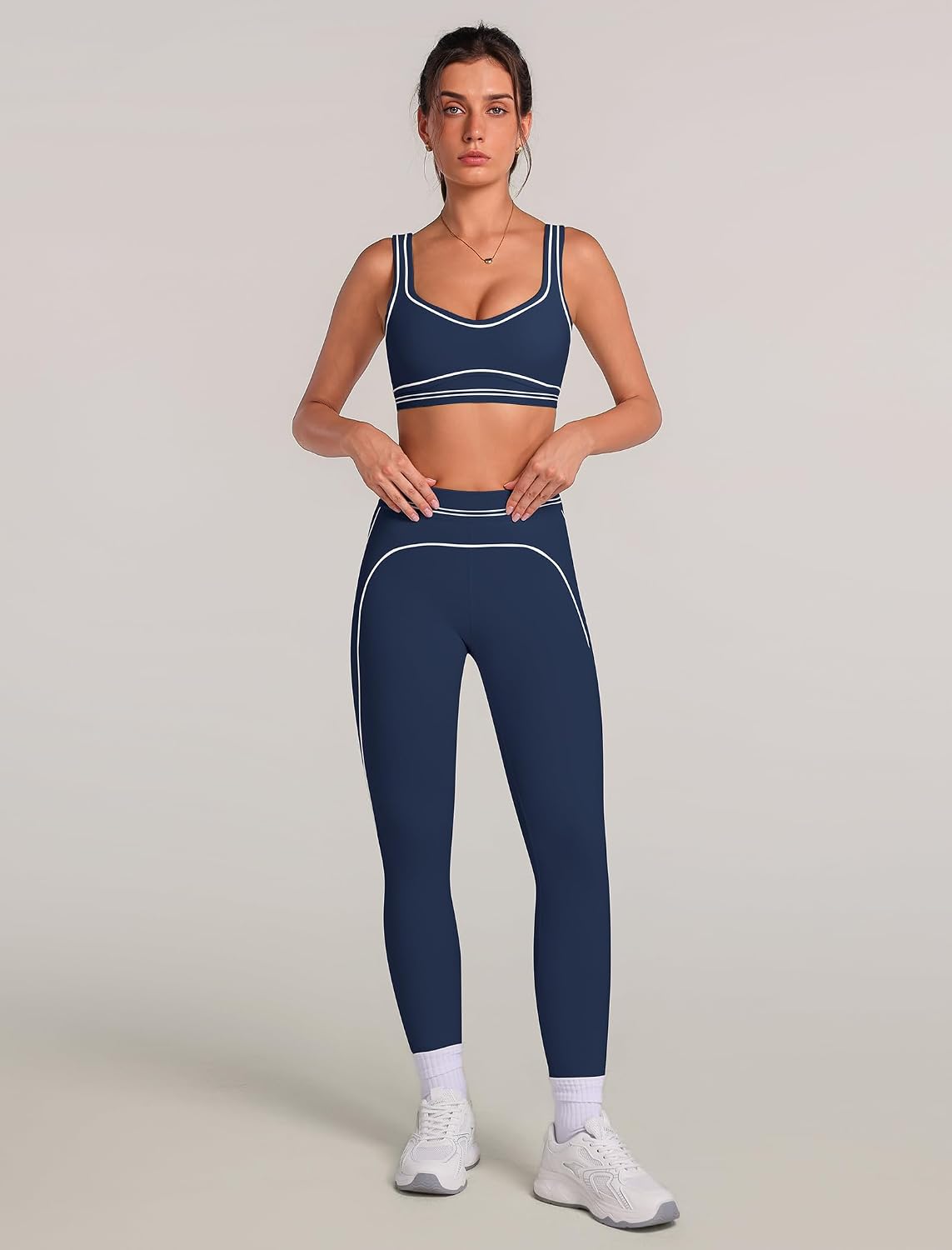 Women's Color Block Sports Bra and Leggings Workout Set
